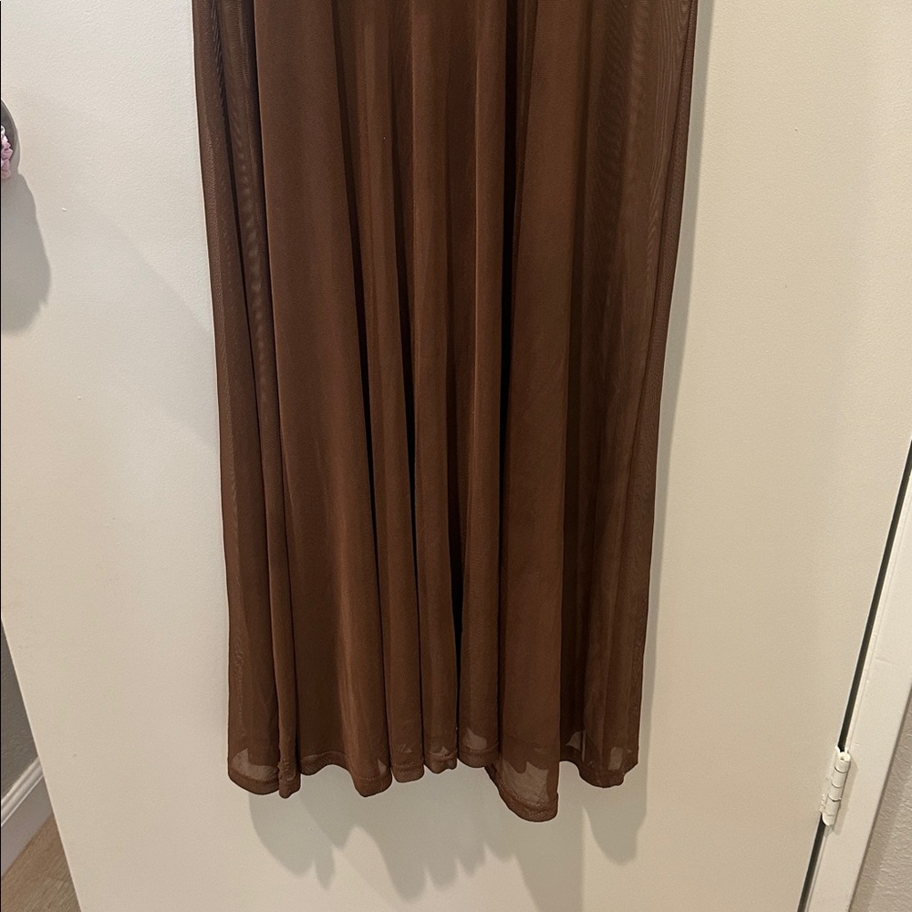 Sheer Ruched Maxi Dress in Chocolate Brown - Picture 13 of 15